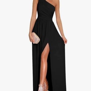 Black One Shoulder Dress with Slit